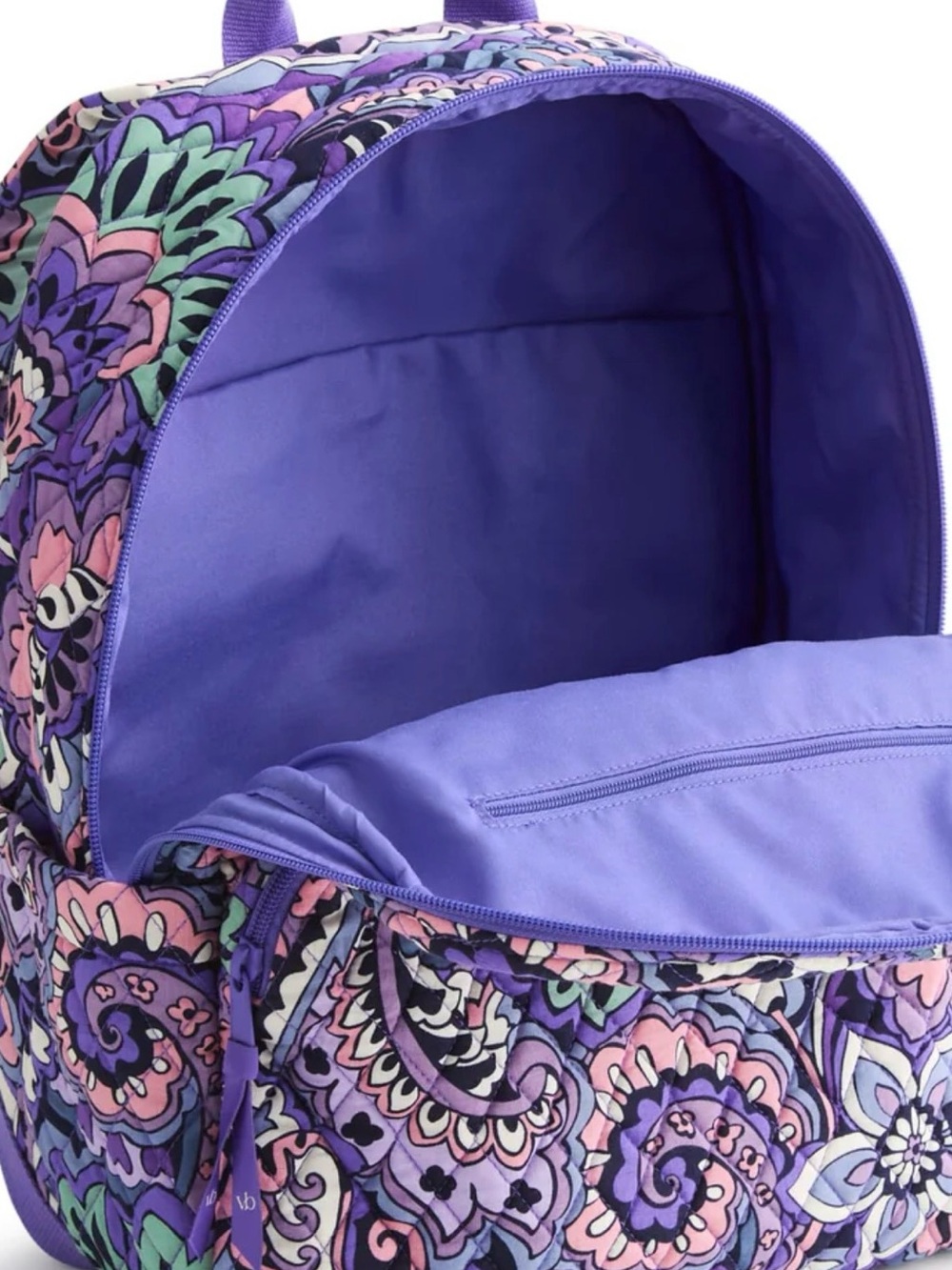 Vera Bradley Lavender Paisley Quilted Backpack with Pink & Mint Accents - Picture 2 of 5